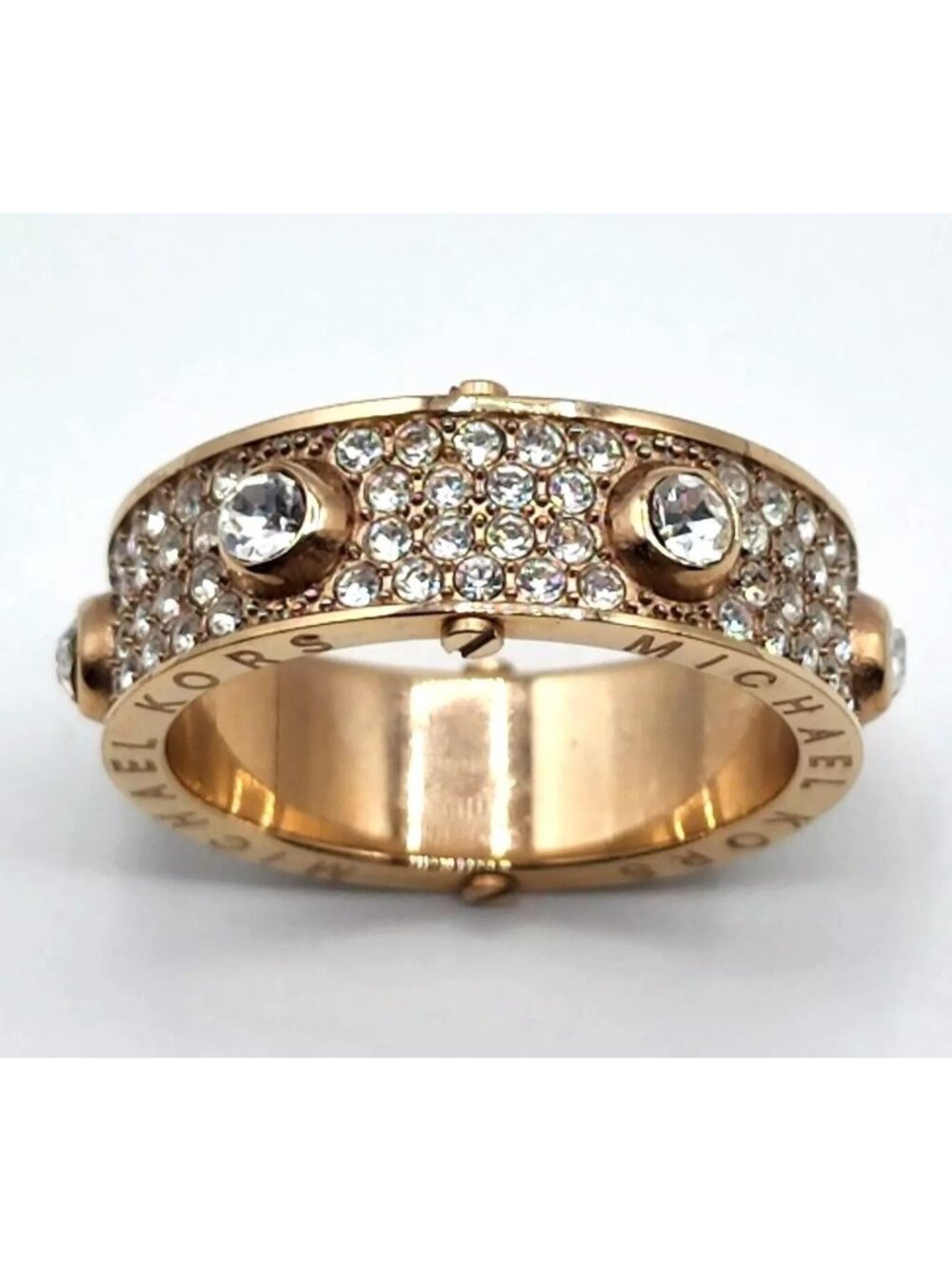 Michael Kors Astor Stud Rose Gold Pave Band Ring - Size 8